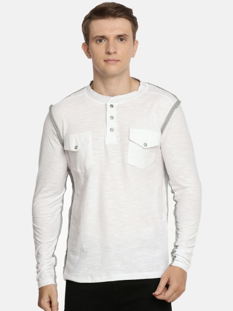 

ARISE Men White Solid Henley Neck T-shirt