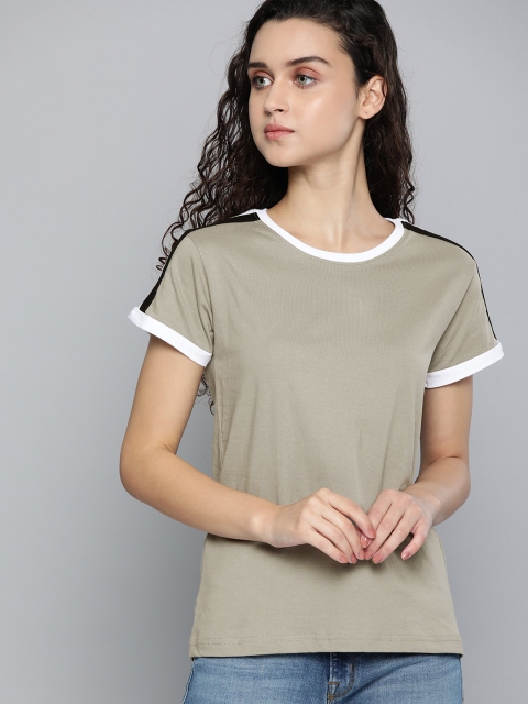 

DILLINGER Women Grey Solid Round Neck Regular Fit Pure Cotton T-shirt