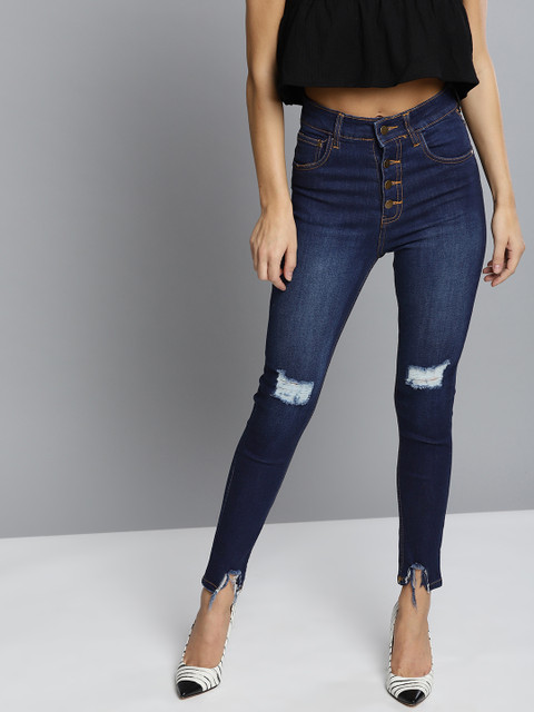 

VividArtsy Women Navy Blue Skinny Fit Mid-Rise Mildly Distressed Stretchable Jeans