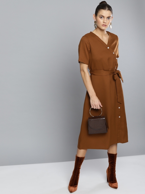 

VividArtsy Women Brown Solid A-Line Dress