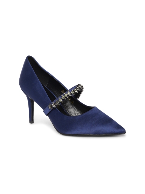 

Heel & Buckle London Women Navy Blue Leather Embellished Pumps