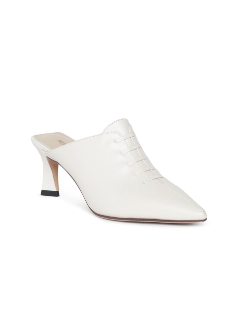 

Heel & Buckle London Women Off-White Leather Solid Mules