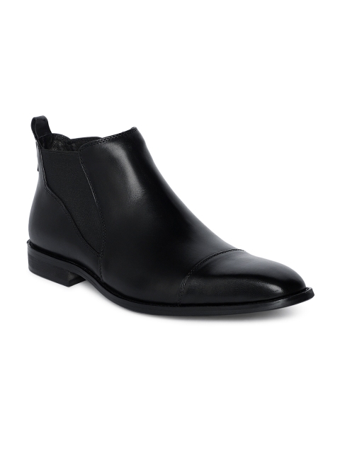

Heel & Buckle London Men Black Solid Mid Top Leather Chelsea Boots