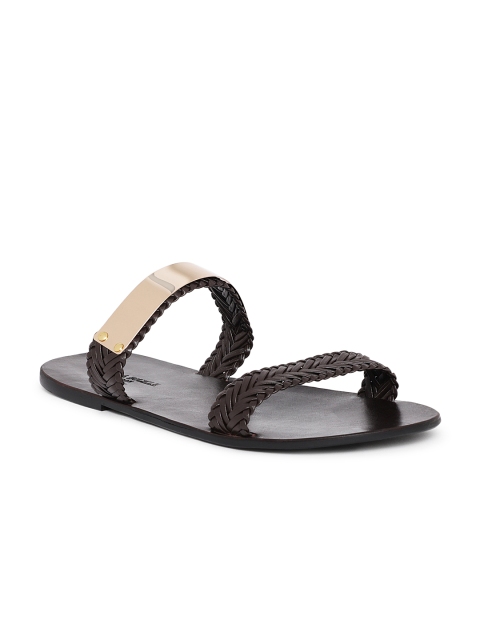 

Heel & Buckle London Men Brown & Beige Embellished Leather Sliders