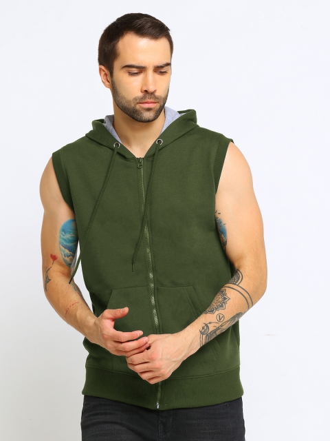 

Maniac Men Olive Green Solid Hooded Sweatshirt