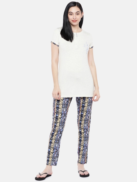 

Sweet Dreams Women Off-White & Blue Printed Night Suit
