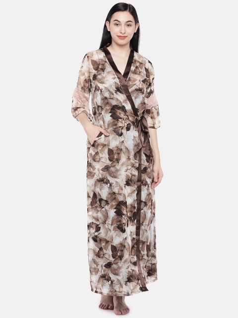 

Sweet Dreams Brown Satin Finish Solid Nightdress with Robe