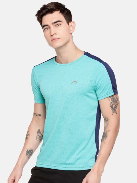 

Proline Active Men Turquoise Blue Striped Pro - Dry Round Neck T-shirt