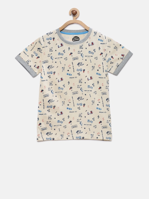 

Cub McPaws Boys Beige & Blue Printed Round Neck T-shirt