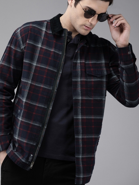

Roadster Men Navy Blue & Grey Checked Tailored Jacket