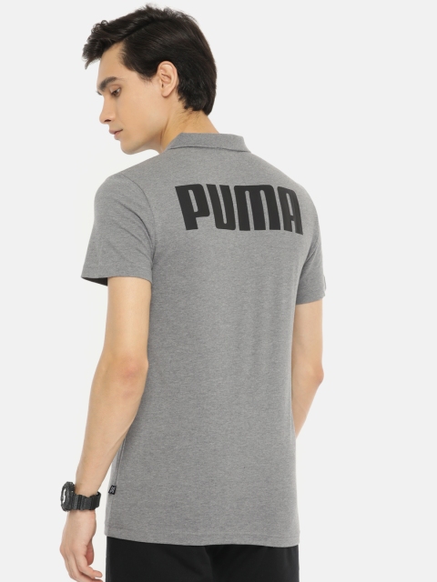 

Puma Men Grey Slim Fit Solid Polo Collar Back Print T-shirt