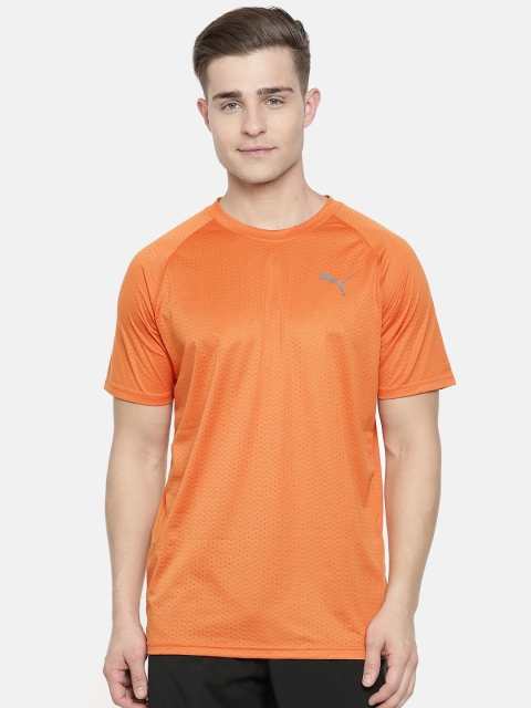 

Puma Men Orange Self Design SS Tech Round Neck Training T-shirt