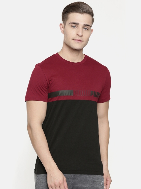 

Puma Men Maroon Black Pure Cotton Slim Fit Colourblocked Advancer Round Neck Pure Cotton T-shirt