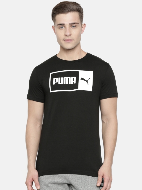 

Puma Men Black Printed Logo Split Round Neck T-shirt