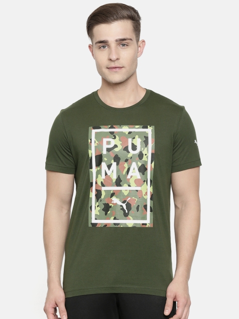 

Puma Men Olive Green Slim Fit Printed Above The Bar Camo Round Neck Pure Cotton T-shirt