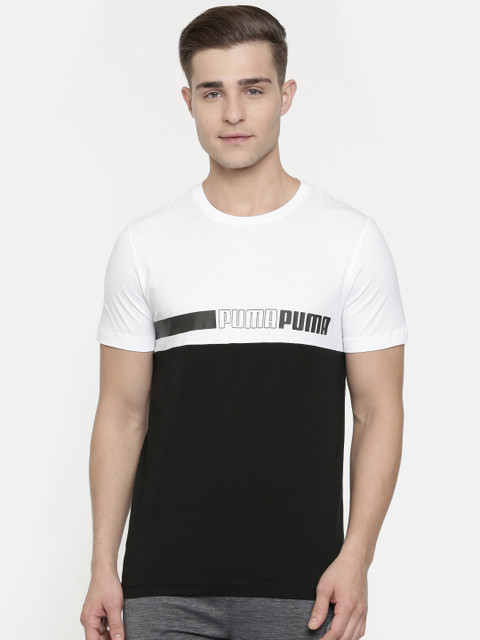 

Puma Men Slim Fit Advancer White & Black Colourblocked Round Neck T-shirt