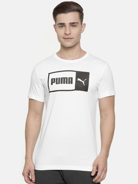 

Puma Men White Printed Slim Fit Logo Split Round Neck T-shirt