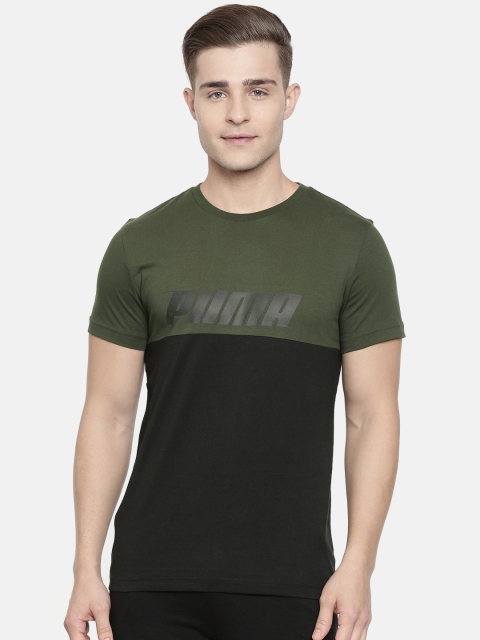 

Puma Men Olive Green Colourblocked Speed Slant Round Neck T-shirt