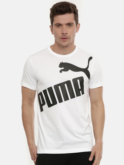 

Puma Men White Printed Slim Fit Round Neck Off Set T-shirt