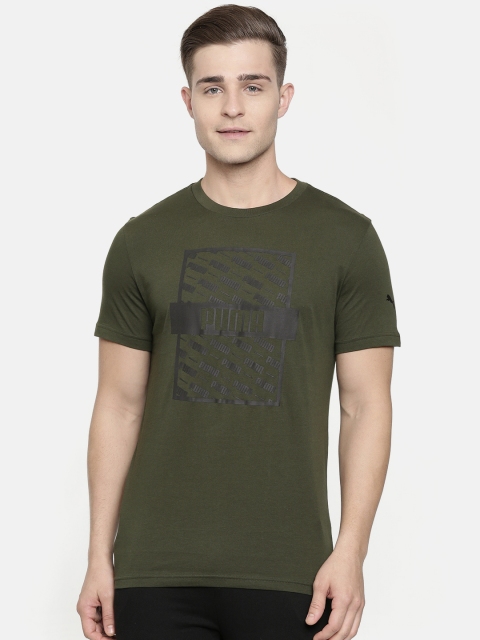 

Puma Men Olive Green Printed Slim Fit Optical Tee Round Neck Pure Cotton T-shirt