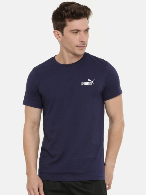 

Puma Men Blue Solid Slim Fit ESS Small Logo Round Neck T-shirt