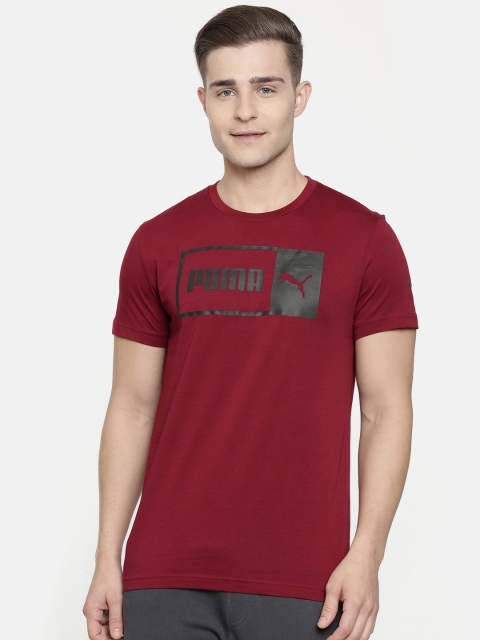 

Puma Men Maroon Printed Slim Fit Logo Split Round Neck T-shirt