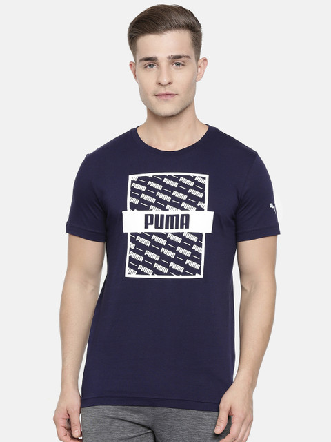 

Puma Men Navy Blue Printed Slim Fit Optical Round Neck Pure Cotton T-shirt