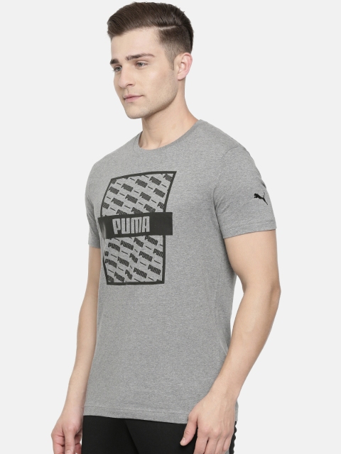 

Puma Men Grey Melange Printed Slim Fit Optical Round Neck T-shirt