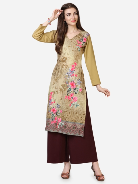

Florence Women Beige & Pink Floral Printed A-Line Kurta