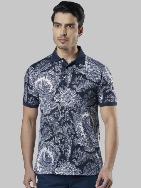 

Raymond Men Blue & White Printed Polo Collar T-shirt