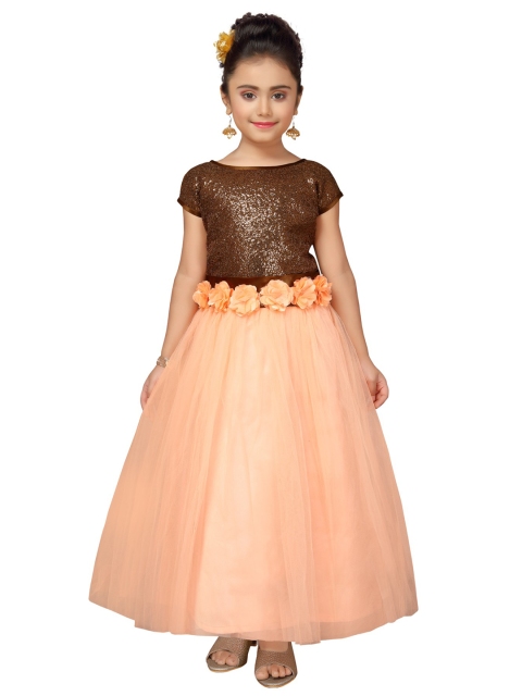 

ADIVA Girls Peach-Coloured Sequined Fit and Flare Dress