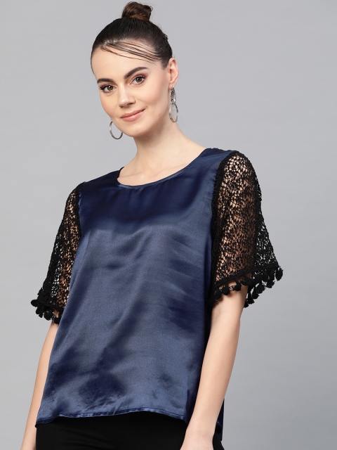 

I AM FOR YOU Women Navy Blue Solid Top