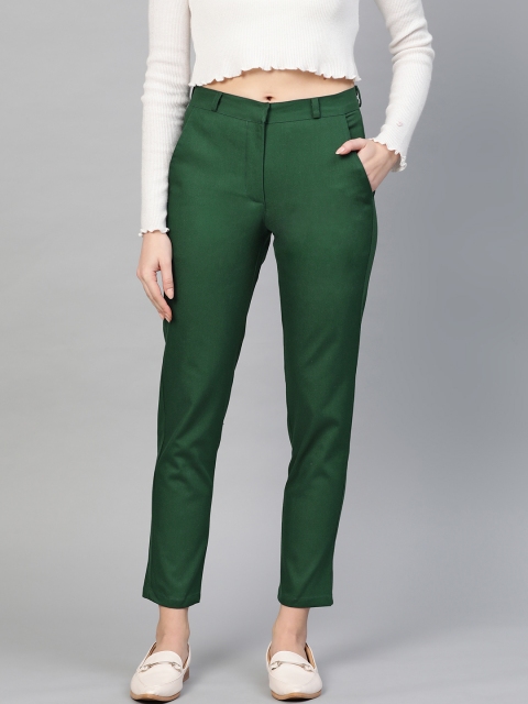 

I AM FOR YOU Women Green Tailored Straight Fit Solid Regular Trousers
