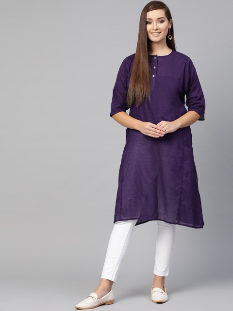 

I AM FOR YOU Women Purple Solid Semi-Sheer A-Line Kurta