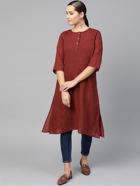 

I AM FOR YOU Women Maroon Solid A-Line Kurta