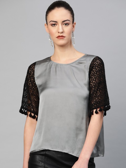 

I AM FOR YOU Women Grey Solid Top
