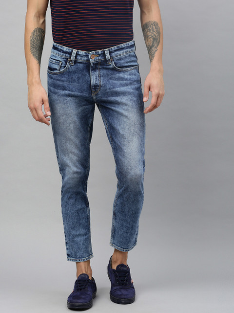

SPYKAR Men Blue Tapered Fit Low-Rise Clean Look Stretchable CroppedJeans