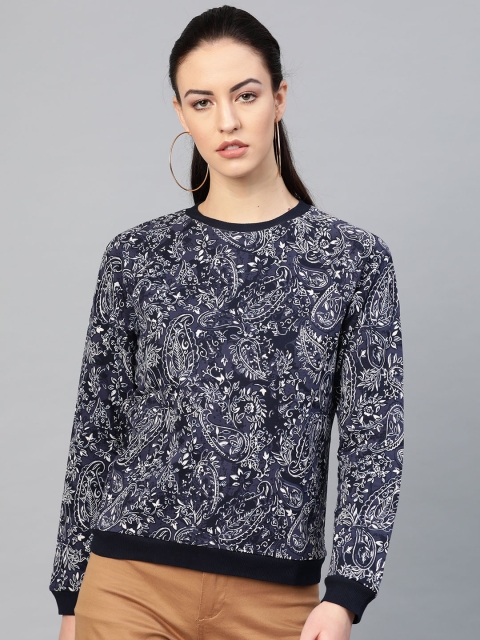 

I AM FOR YOU Women Navy Blue & Off-White Printed Sweatshirt