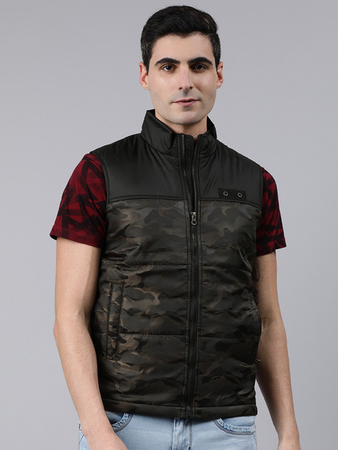 

SPYKAR Men Olive Green Camouflage Printed Padded Jacket