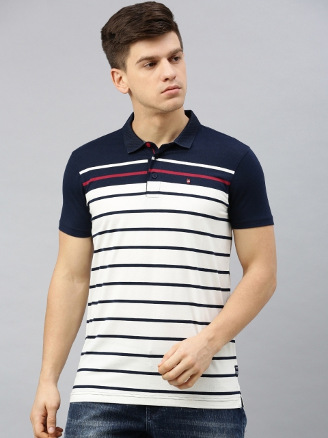 

SPYKAR Men Navy Blue & White Striped Polo Collar T-shirt