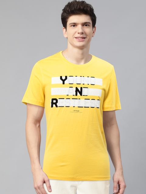 

SPYKAR Men Yellow & White Printed Round Neck T-shirt