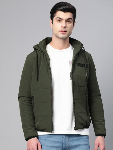 

SPYKAR Men Olive Green Solid Padded Hooded Jacket