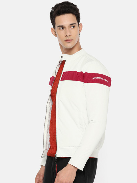 

SPYKAR Men White Striped Insulator Bomber Jacket