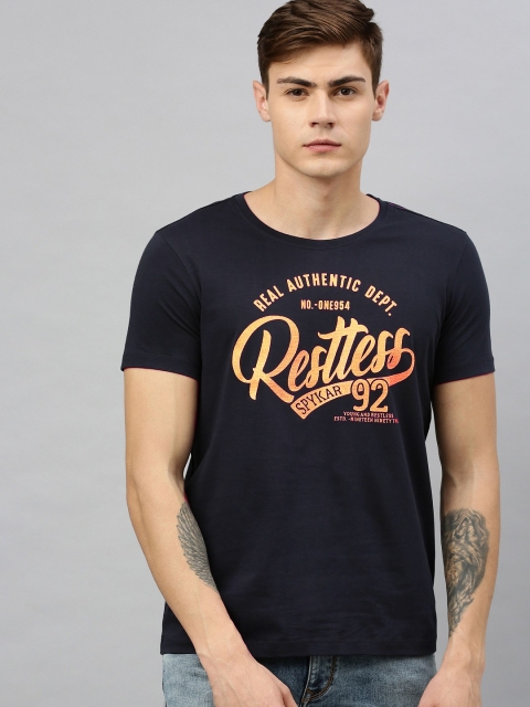 

SPYKAR Men Navy Blue Printed Round Neck T-shirt