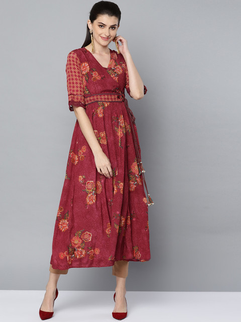 

Ritu Kumar Women Maroon Floral Printed Angrakha A-Line Kurta