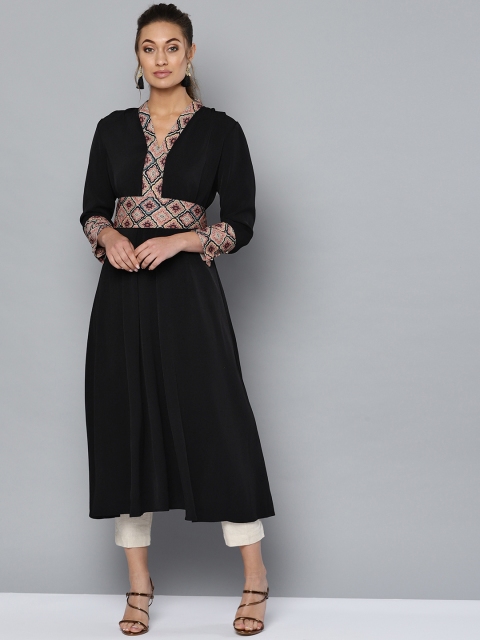 

Ritu Kumar Women Black Solid A-Line Kurta With Belt
