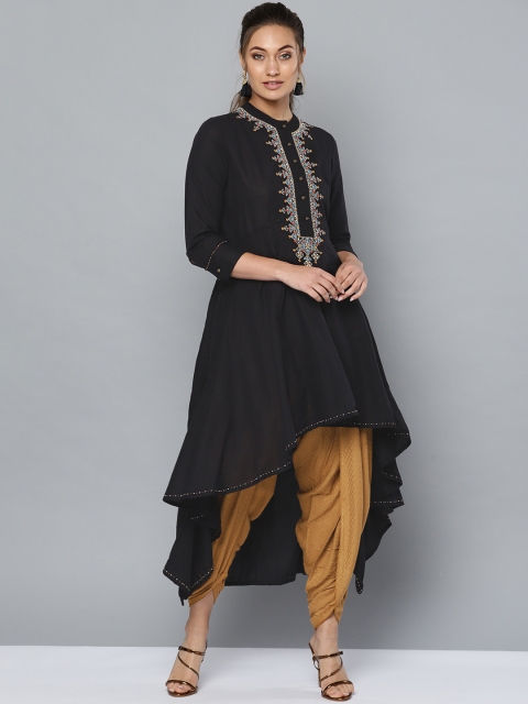 

Ritu Kumar Women Black & Mustard Yellow Yoke Design Kurta with Dhoti Pants
