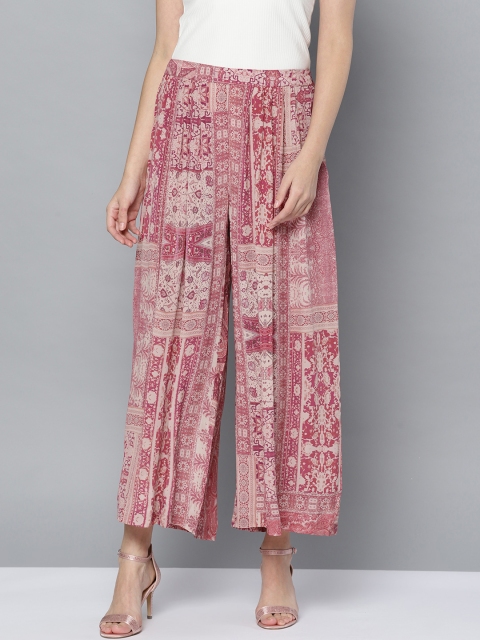 

Ritu Kumar Women Pink & Beige Printed Flared Palazzos