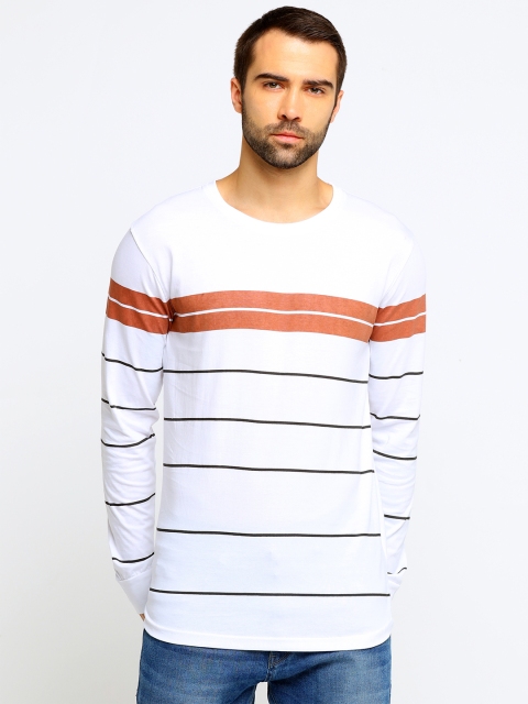 

Maniac Men White Striped Round Neck T-shirt