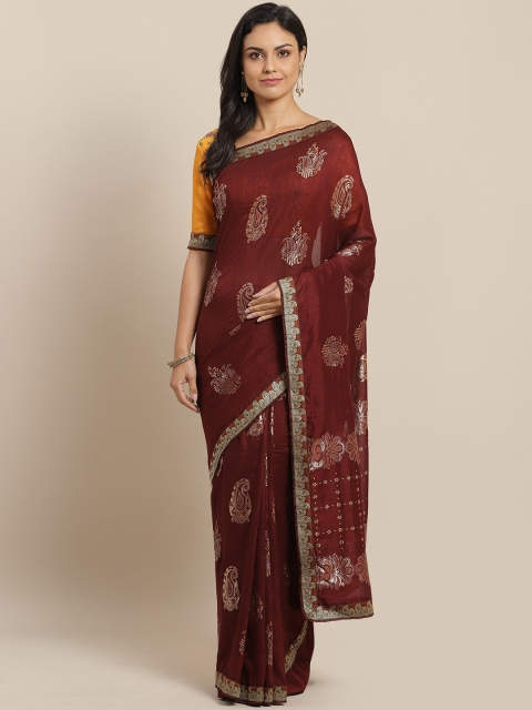 

SUTRAM Maroon & Golden Printed Saree